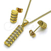 Juego de Arete y Dije de Adulto 10.342.0089 Oro Laminado, con Micro Pave Blanca, Pulido, Tono Dorado