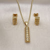 Juego de Arete y Dije de Adulto 10.342.0089 Oro Laminado, con Micro Pave Blanca, Pulido, Tono Dorado