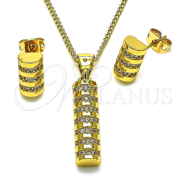 Juego de Arete y Dije de Adulto 10.342.0089 Oro Laminado, con Micro Pave Blanca, Pulido, Tono Dorado
