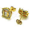 Arete Dormilona 02.342.0213 Oro Laminado, Diseño de Baguette, con Zirconia Cubica Blanca y Micro Pave Blanca, Pulido, Tono Dorado