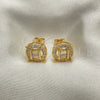 Arete Dormilona 02.342.0213 Oro Laminado, Diseño de Baguette, con Zirconia Cubica Blanca y Micro Pave Blanca, Pulido, Tono Dorado