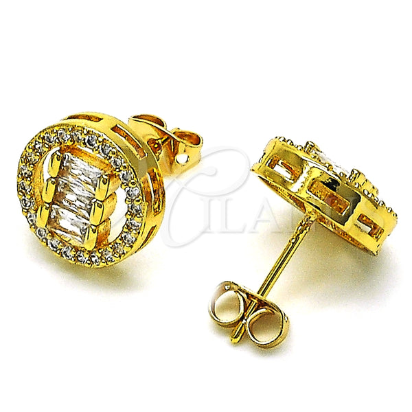 Arete Dormilona 02.342.0214 Oro Laminado, Diseño de Baguette, con Blanca Zirconia Cubica and Blanca Micro Pave, Pulido, Tono Dorado