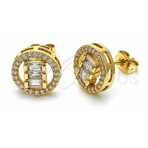 Arete Dormilona 02.342.0214 Oro Laminado, Diseño de Baguette, con Blanca Zirconia Cubica and Blanca Micro Pave, Pulido, Tono Dorado