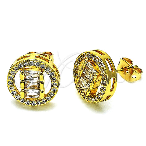 Arete Dormilona 02.342.0214 Oro Laminado, Diseño de Baguette, con Blanca Zirconia Cubica and Blanca Micro Pave, Pulido, Tono Dorado
