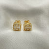 Arete Dormilona 02.342.0215 Oro Laminado, Diseño de Baguette, con Blanca Zirconia Cubica and Blanca Micro Pave, Pulido, Tono Dorado