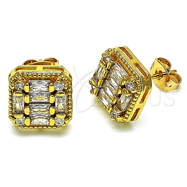 Arete Dormilona 02.342.0215 Oro Laminado, Diseño de Baguette, con Blanca Zirconia Cubica and Blanca Micro Pave, Pulido, Tono Dorado