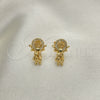 Arete Dormilona 02.342.0218 Oro Laminado, Diseño de Divino Niño , con Blanca Micro Pave, Pulido, Tono Dorado