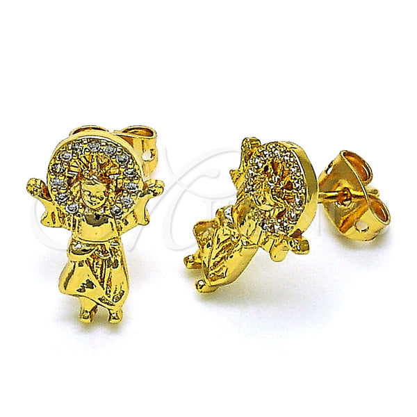 Arete Dormilona 02.342.0218 Oro Laminado, Diseño de Divino Niño , con Blanca Micro Pave, Pulido, Tono Dorado