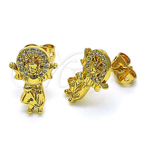 Arete Dormilona 02.342.0218 Oro Laminado, Diseño de Divino Niño , con Blanca Micro Pave, Pulido, Tono Dorado