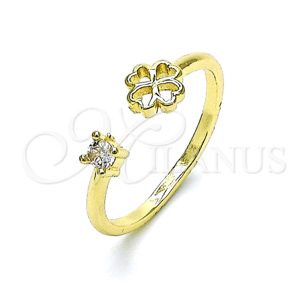Anillo Multi Piedra 01.284.0079 Oro Laminado, Diseño de Trébol de Cuatro Hojas, con Blanca Zirconia Cubica, Pulido, Tono Dorado (One size fits all)