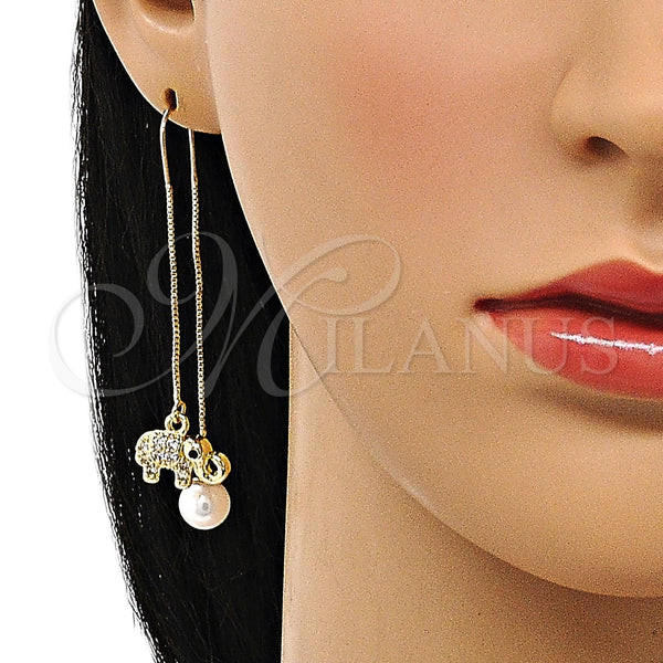Arete Violador 02.210.0817.1 Oro Laminado, Diseño de Elefante, con Blanca and Negro Micro Pave, Pulido, Tono Dorado