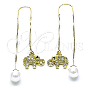 Arete Violador 02.210.0817.1 Oro Laminado, Diseño de Elefante, con Blanca and Negro Micro Pave, Pulido, Tono Dorado