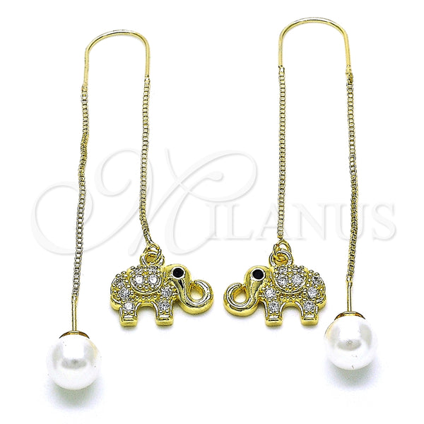 Arete Violador 02.210.0817.1 Oro Laminado, Diseño de Elefante, con Blanca and Negro Micro Pave, Pulido, Tono Dorado