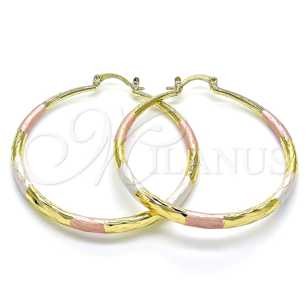 Argolla Grande 02.213.0441.1.50 Oro Laminado, Diseño de Hueco, Diamantado, Tres Tonos