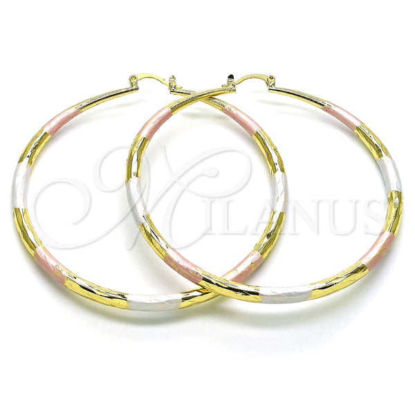 Argolla Extra Grande 02.213.0441.1.70 Oro Laminado, Diseño de Hueco, Diamantado, Tres Tonos
