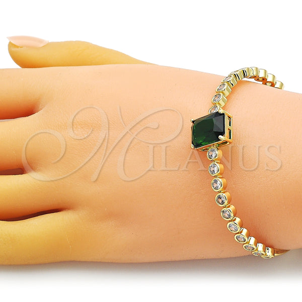 Aro Individual 07.341.0039 Oro Laminado, con Verde and Blanca Zirconia Cubica, Pulido, Tono Dorado (05 MM Thickness, One size fits all)