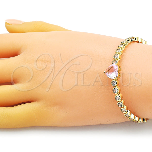 Aro Individual 07.341.0040.1 Oro Laminado, Diseño de Corazón, con Rosado and Blanca Zirconia Cubica, Pulido, Tono Dorado (05 MM Thickness, One size fits all)