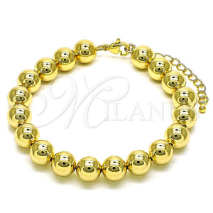 Pulsera Elegante 03.341.0192.08 Oro Laminado, Diseño de Bola, Pulido, Tono Dorado (10 MM Thickness, 8 Inches Length)