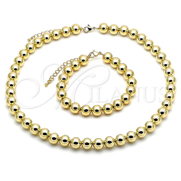 Collar y Pulsera 06.341.0005 Oro Laminado, Diseño de Bola, Pulido, Tono Dorado