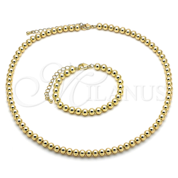 Collar y Pulsera 06.341.0006 Oro Laminado, Diseño de Bola, Pulido, Tono Dorado