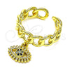 Anillo Multi Piedra 01.341.0086 Oro Laminado, Diseño de Ojo Griego y Cubana, con Negro and Topacio Azul Micro Pave, Pulido, Tono Dorado (One size fits all)