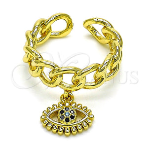 Anillo Multi Piedra 01.341.0086 Oro Laminado, Diseño de Ojo Griego y Cubana, con Negro and Topacio Azul Micro Pave, Pulido, Tono Dorado (One size fits all)