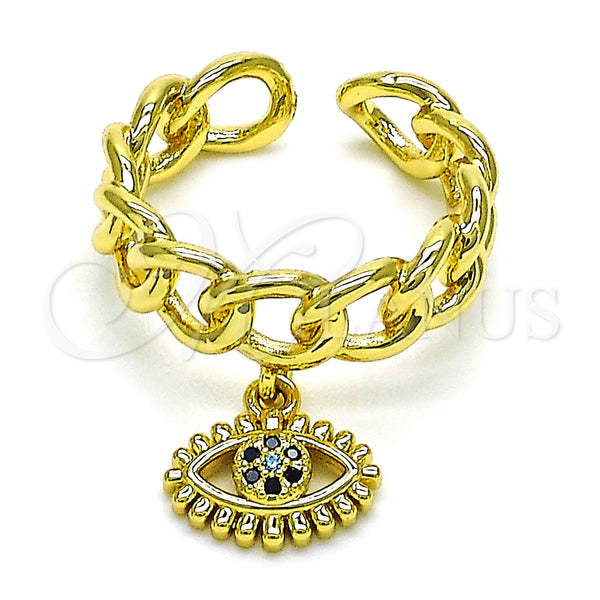 Anillo Multi Piedra 01.341.0086 Oro Laminado, Diseño de Ojo Griego y Cubana, con Negro and Topacio Azul Micro Pave, Pulido, Tono Dorado (One size fits all)