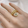 Anillo Multi Piedra 01.341.0087 Oro Laminado, Diseño de Cubana y Ojo Griego, con Topacio Azul and Negro Micro Pave, Pulido, Tono Dorado (One size fits all)