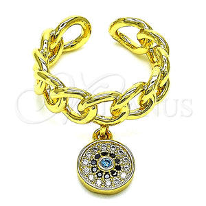 Anillo Multi Piedra 01.341.0087 Oro Laminado, Diseño de Cubana y Ojo Griego, con Topacio Azul and Negro Micro Pave, Pulido, Tono Dorado (One size fits all)