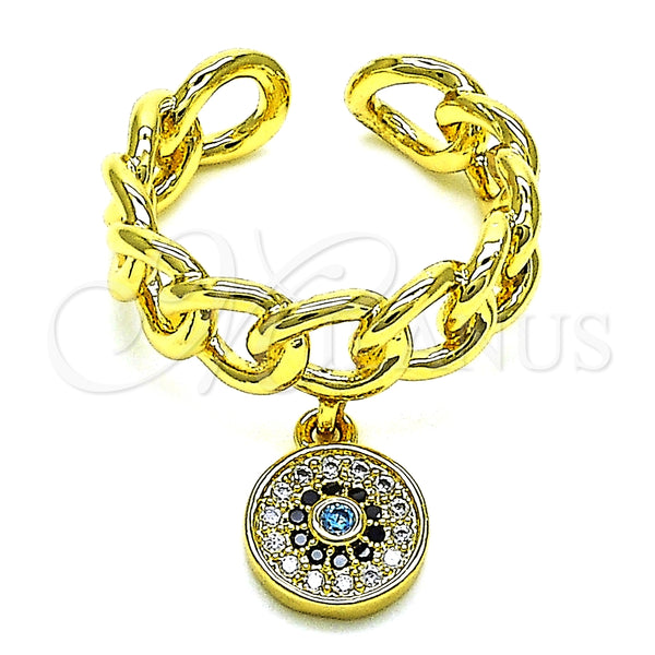 Anillo Multi Piedra 01.341.0087 Oro Laminado, Diseño de Cubana y Ojo Griego, con Topacio Azul and Negro Micro Pave, Pulido, Tono Dorado (One size fits all)