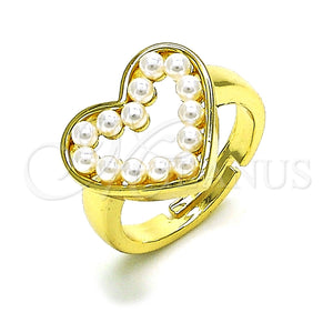 Anillo Multi Piedra 01.341.0089 Oro Laminado, Diseño de Corazón, con Marfil Perla, Pulido, Tono Dorado (One size fits all)