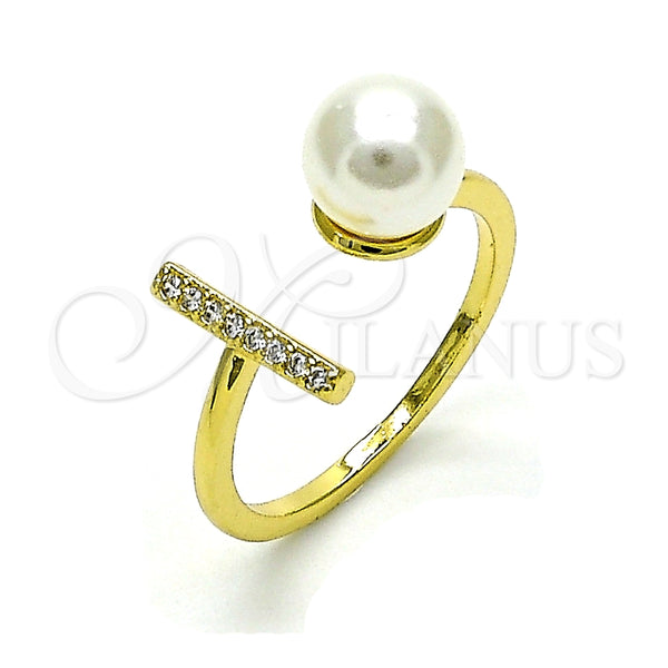 Anillo Multi Piedra 01.341.0090 Oro Laminado, con Marfil Perla and Blanca Micro Pave, Pulido, Tono Dorado (One size fits all)