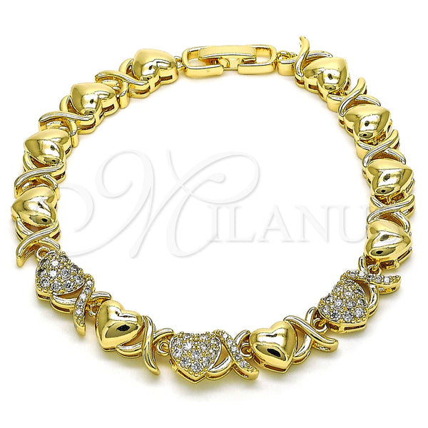 Pulsera Elegante 03.283.0265.07 Oro Laminado, Diseño de Besos y Abrazos y Corazón, con Blanca Micro Pave, Pulido, Tono Dorado (08 MM Thickness, 7 Inches Length)