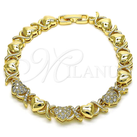 Pulsera Elegante 03.283.0265.07 Oro Laminado, Diseño de Besos y Abrazos y Corazón, con Blanca Micro Pave, Pulido, Tono Dorado (08 MM Thickness, 7 Inches Length)