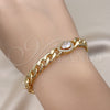 Pulsera Elegante 03.283.0266.07 Oro Laminado, Diseño de Gota y Cubana, con Blanca Zirconia Cubica and Blanca Micro Pave, Pulido, Tono Dorado (07 MM Thickness, 7 Inches Length)
