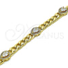 Pulsera Elegante 03.283.0266.07 Oro Laminado, Diseño de Gota y Cubana, con Blanca Zirconia Cubica and Blanca Micro Pave, Pulido, Tono Dorado (07 MM Thickness, 7 Inches Length)