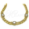 Pulsera Elegante 03.283.0266.07 Oro Laminado, Diseño de Gota y Cubana, con Blanca Zirconia Cubica and Blanca Micro Pave, Pulido, Tono Dorado (07 MM Thickness, 7 Inches Length)