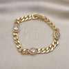 Pulsera Elegante 03.283.0266.07 Oro Laminado, Diseño de Gota y Cubana, con Blanca Zirconia Cubica and Blanca Micro Pave, Pulido, Tono Dorado (07 MM Thickness, 7 Inches Length)