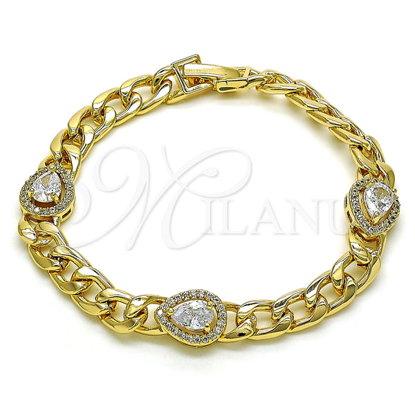 Pulsera Elegante 03.283.0266.07 Oro Laminado, Diseño de Gota y Cubana, con Blanca Zirconia Cubica and Blanca Micro Pave, Pulido, Tono Dorado (07 MM Thickness, 7 Inches Length)