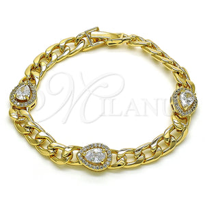 Pulsera Elegante 03.283.0266.07 Oro Laminado, Diseño de Gota y Cubana, con Blanca Zirconia Cubica and Blanca Micro Pave, Pulido, Tono Dorado (07 MM Thickness, 7 Inches Length)