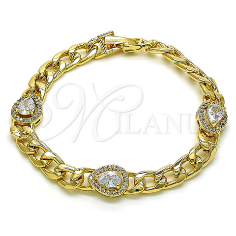 Pulsera Elegante 03.283.0266.07 Oro Laminado, Diseño de Gota y Cubana, con Blanca Zirconia Cubica and Blanca Micro Pave, Pulido, Tono Dorado (07 MM Thickness, 7 Inches Length)
