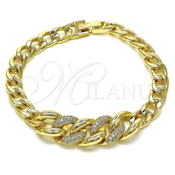 Pulsera Elegante 03.283.0270.07 Oro Laminado, Diseño de Cubana, con Blanca Micro Pave, Pulido, Tono Dorado (07 MM Thickness, 7 Inches Length)