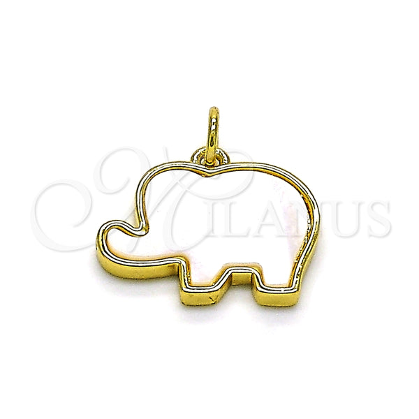 Dije Elegante 05.341.0056 Oro Laminado, Diseño de Elefante, con Blanca Madre Perla, Pulido, Tono Dorado