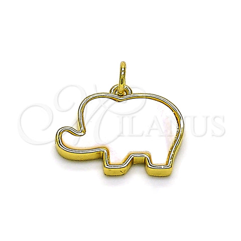 Dije Elegante 05.341.0056 Oro Laminado, Diseño de Elefante, con Blanca Madre Perla, Pulido, Tono Dorado