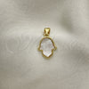 Dije Elegante 05.341.0058 Oro Laminado, Diseño de Mano de Dios, con Blanca Madre Perla, Pulido, Tono Dorado