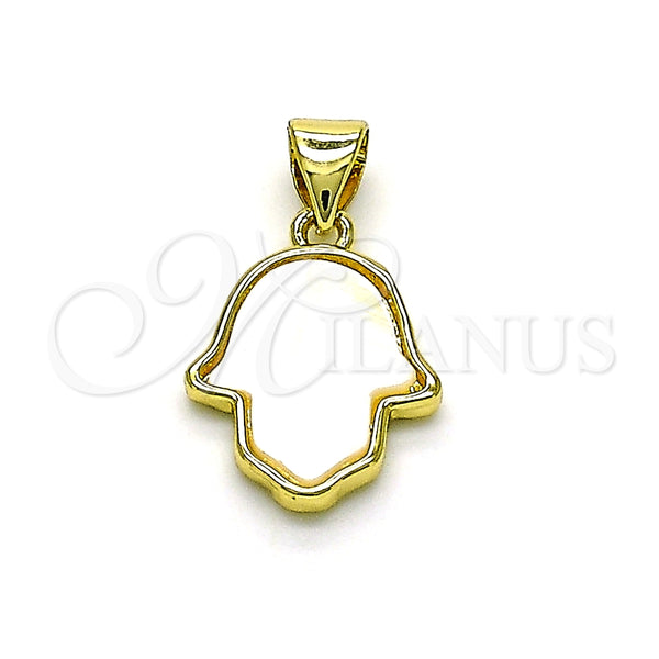 Dije Elegante 05.341.0058 Oro Laminado, Diseño de Mano de Dios, con Blanca Madre Perla, Pulido, Tono Dorado