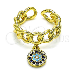 Anillo Multi Piedra 01.341.0092 Oro Laminado, Diseño de Ojo Griego y Cubana, con Zafiro Azul and Turquoise Micro Pave, Pulido, Tono Dorado (One size fits all)