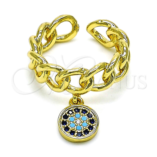 Anillo Multi Piedra 01.341.0092 Oro Laminado, Diseño de Ojo Griego y Cubana, con Zafiro Azul and Turquoise Micro Pave, Pulido, Tono Dorado (One size fits all)