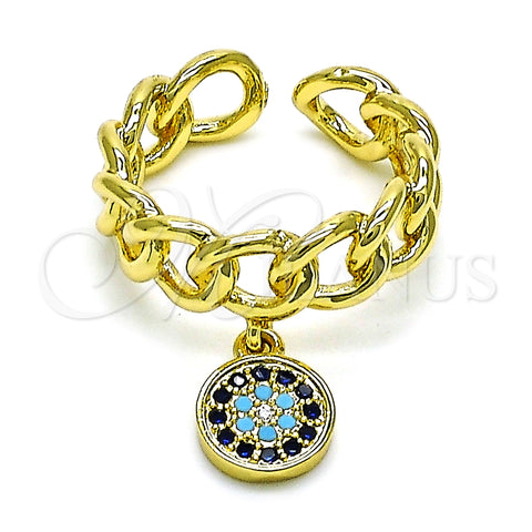 Anillo Multi Piedra 01.341.0092 Oro Laminado, Diseño de Ojo Griego y Cubana, con Zafiro Azul and Turquoise Micro Pave, Pulido, Tono Dorado (One size fits all)
