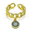 Anillo Multi Piedra 01.341.0092 Oro Laminado, Diseño de Ojo Griego y Cubana, con Zafiro Azul and Turquoise Micro Pave, Pulido, Tono Dorado (One size fits all)
